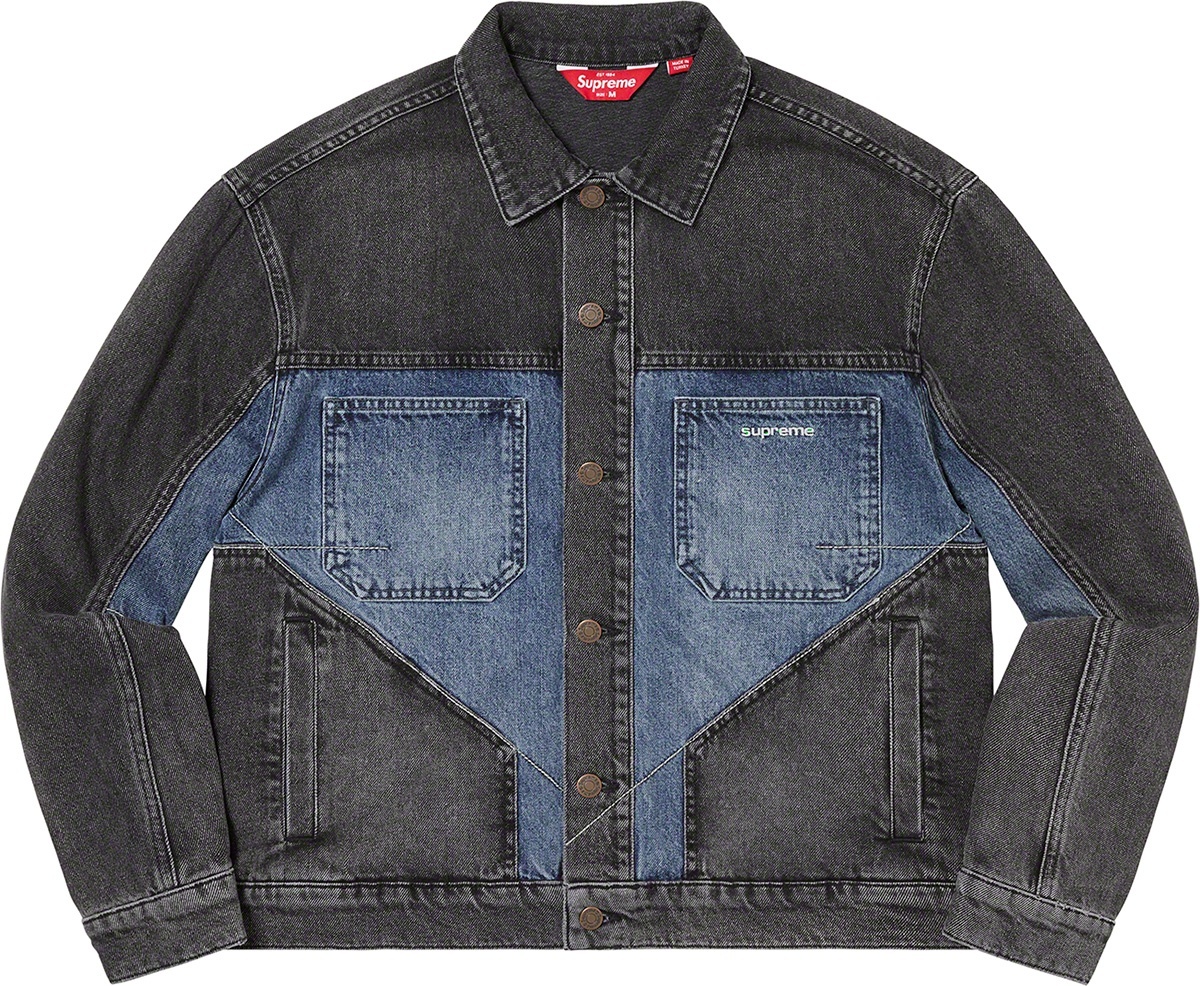 2-Tone Paneled Denim Jacket view 11